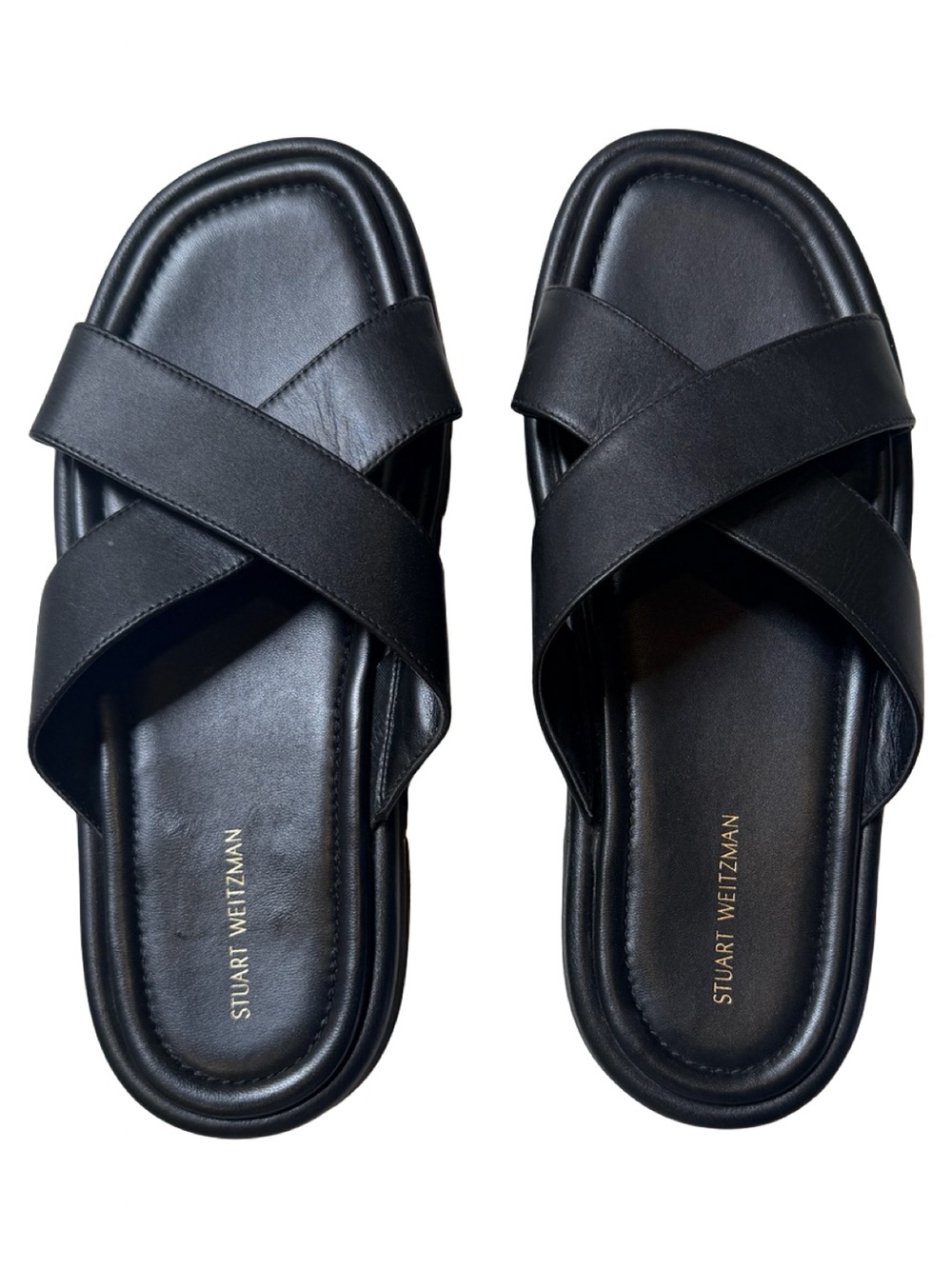 Stuart Weitzman Elodie Slide Sandals in Black Leather